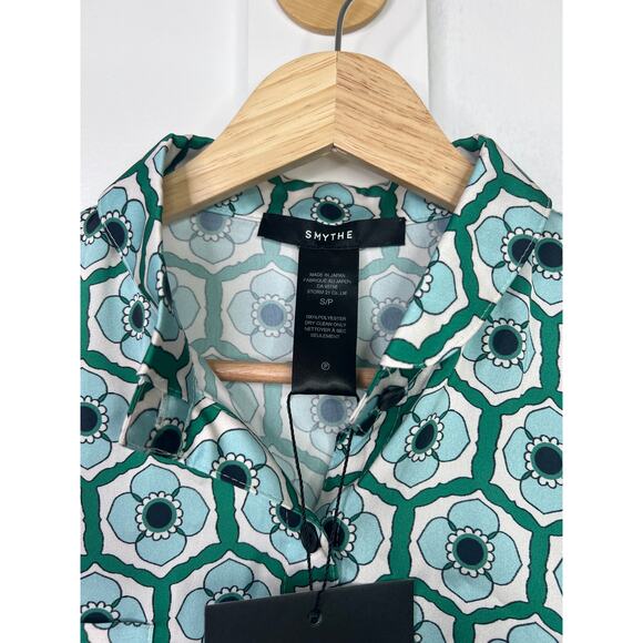 NWT Smythe 3/4 Sleeves Shirred Pocket Blouse Blue Green Floral Size: Small - Picture 5 of 7